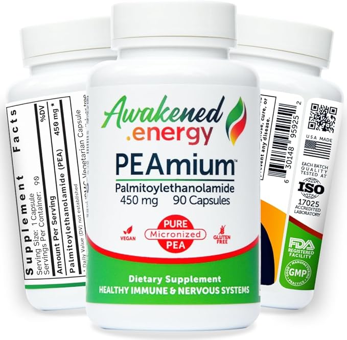 Palmitoylethanolamide 450mg Comfort Mobility Nerves Cognitive & Immune Support - Micronized High Absorption - All Natural Pea - USA Made - No Additives or Excipients – 90 Vegan Capsules Supplement