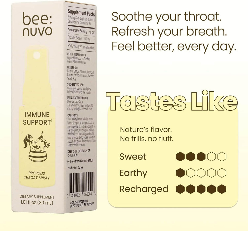 Propolis Throat Spray – Bee Propolis & Manuka Honey, Soothing Throat Comfort, Immune Support, Gluten-Free, Alcohol-Free, Non-GMO, Keto, 1.01 fl oz