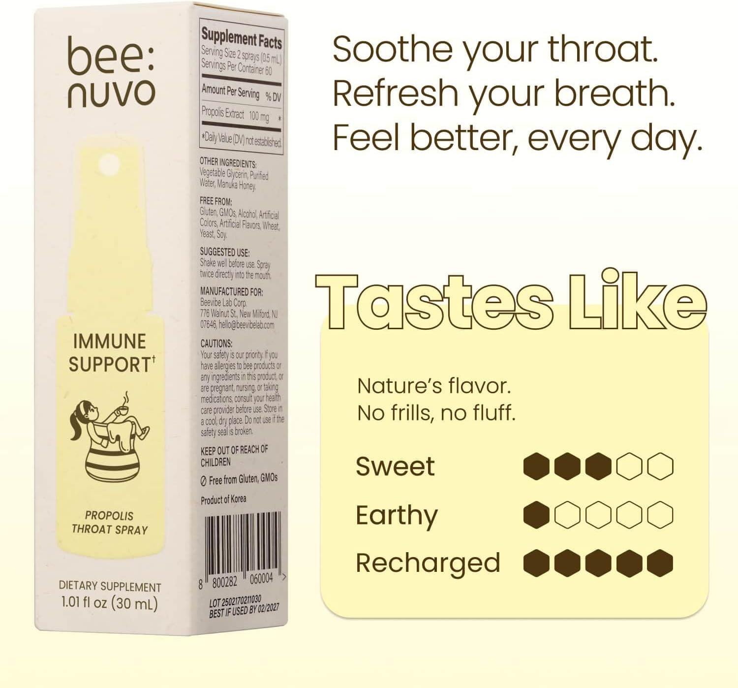 Propolis Throat Spray – Bee Propolis & Manuka Honey, Soothing Throat Comfort, Immune Support, Gluten-Free, Alcohol-Free, Non-GMO, Keto, 1.01 fl oz