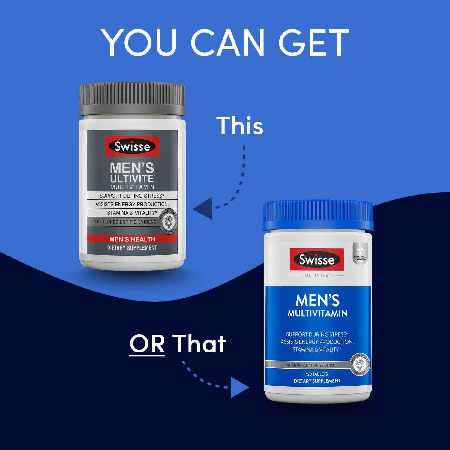 Swisse Ultivite Mens Daily Multivitamins | 50 Vitamins, Antioxidants and Minerals + Adaptogens | Energy, Stress & Immune Support | Mens Vitamins | 120 Tablets