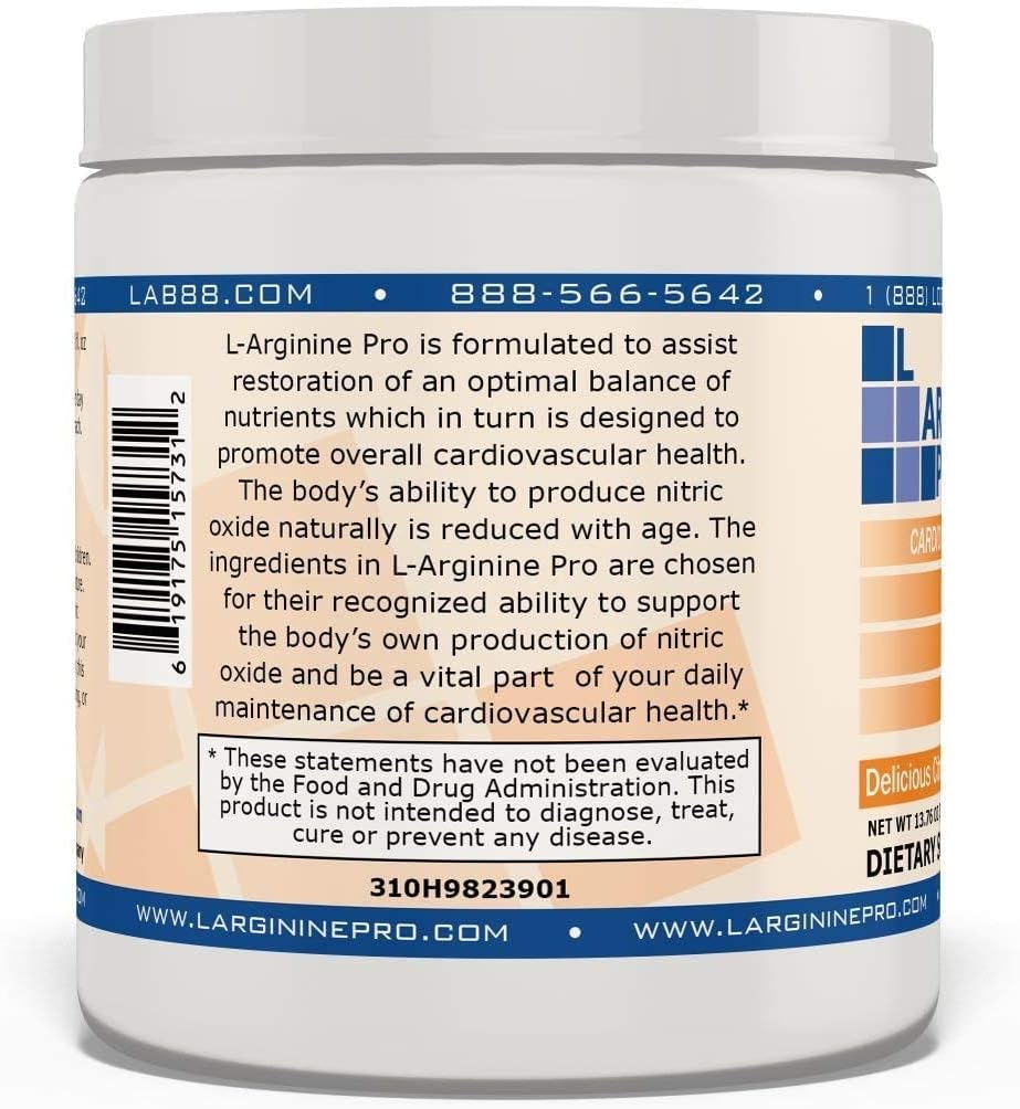 L-ARGININE PRO | 5,500mg L-Arginine Plus L-Citrulline 1,100mg Orange Powder Drink Mix Supplement for Increased Nitric Oxide Production