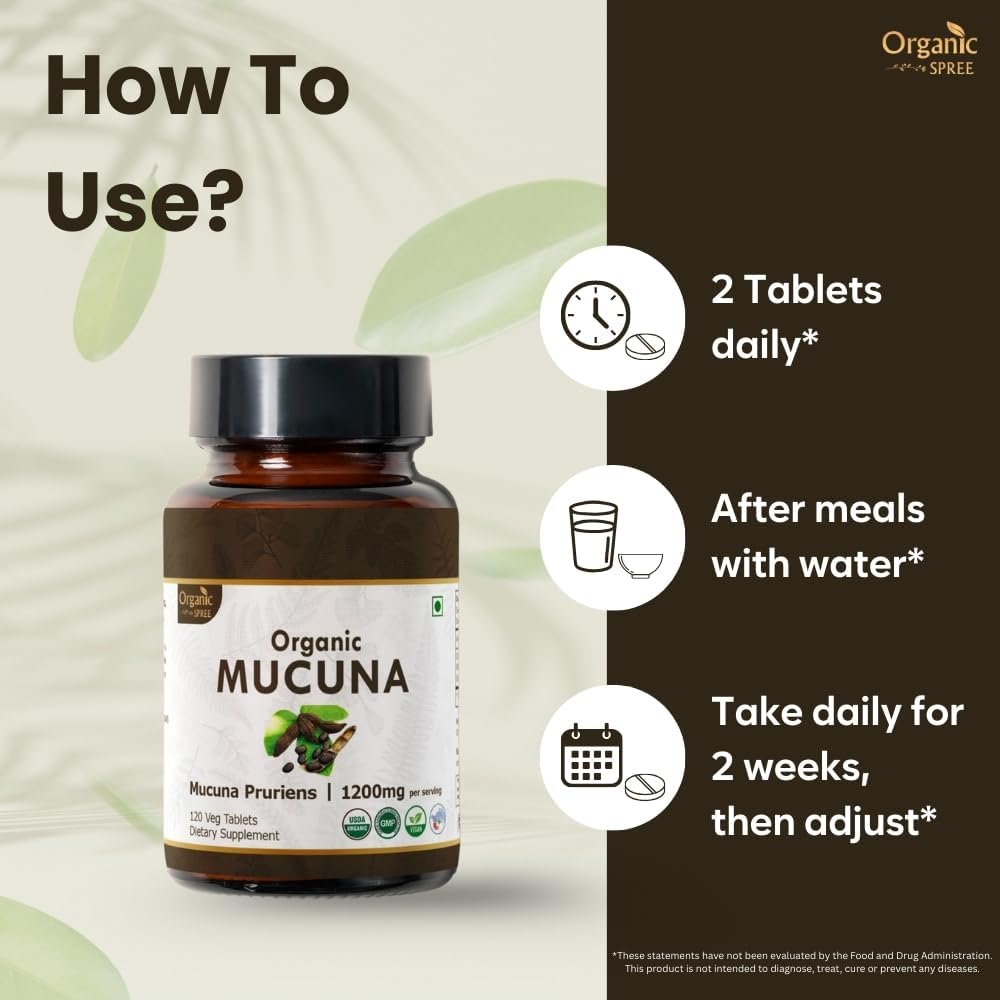 Mucuna 120 Tablets – USDA Organic Mucuna Pruriens – Supports Relaxation & Cognitive Function* - Pack of 2
