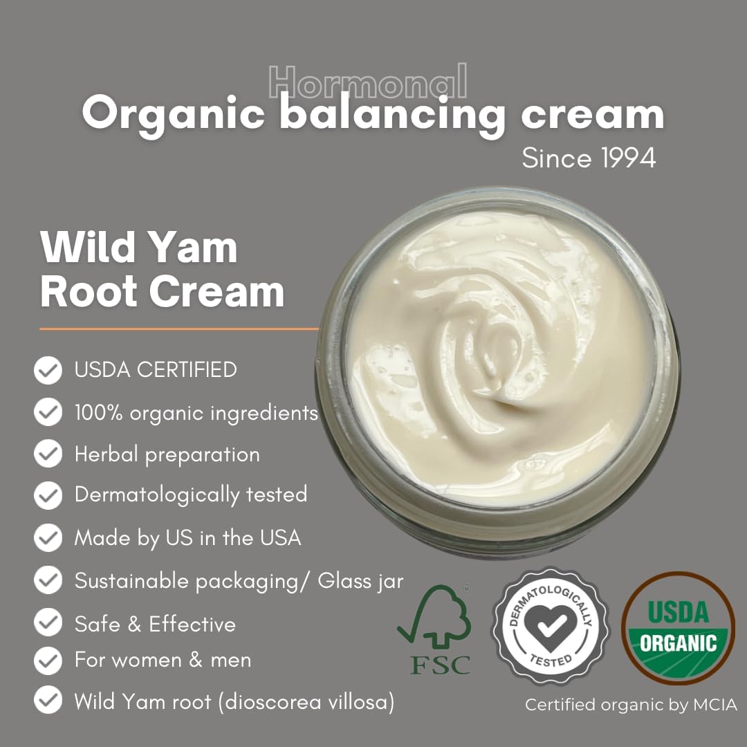 Indian Meadow Herbals Wild Yam Root Cream (4oz) - Organic Balancing Cream for PMS & Menopause Relief - Estrogen & Progesterone-Free. USDA Certified Organic. Made in USA. Since 1994.