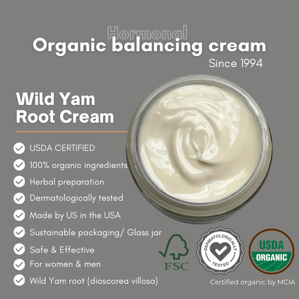 Indian Meadow Herbals Wild Yam Root Cream (2oz) - USDA Certified Organic Balancing Cream for PMS & Menopause Relief - Estrogen & Progesterone-Free. Handmade By US. Woman-owned & Operated Since 1994.