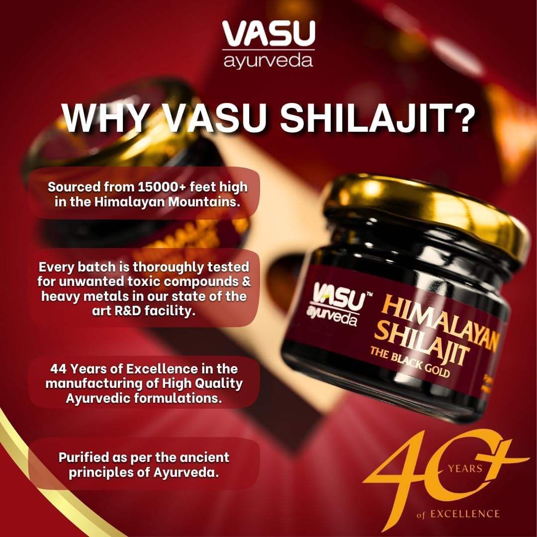 VASU Ayurveda Himalayan Shilajit Resin 400mg – Lab Tested Natural Energy Booster with Fulvic Acid & 85+ Trace Minerals – Pure Shilajit for Men & Women – 50 Days Supply for Strength & Stamina (1-Pack)