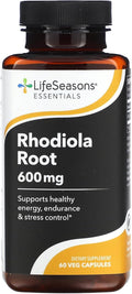 LifeSeasons Rhodiola Root 600mg per 2 Capsules – Adaptogenic Supplement for Natural Energy Mental Clarity Mood Balance Stress Support – 60 Vegan Capsules, Non‑GMO, Gluten‑Free