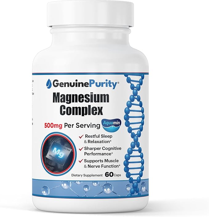 Magnesium Complex Supplement with Aquamin - Magnesium Citrate, Glycinate & Hydroxide - Supports Muscle Function, Nerve Health & Daily Wellness