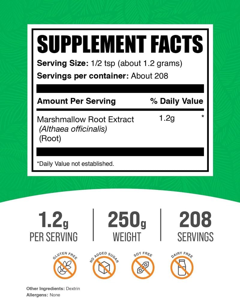 BulkSupplements.com Marshmallow Root Extract Powder - Marshmallow Root Supplement, Herbal Supplement - Gluten Free, 1.2g per Serving, 250g (8.8 oz) (Pack of 1)