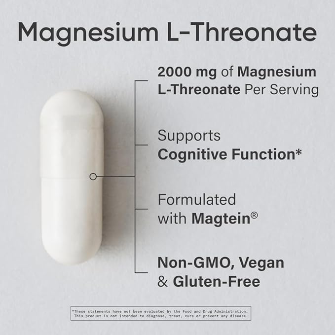 Sports Research® Magnesium L-Threonate Capsules 2000mg - High-Absorption Magtein® for Enhanced Brain Health, Memory, Focus & Restful Sleep Support - Vegan · Non-GMO · Gluten Free - 180 Count