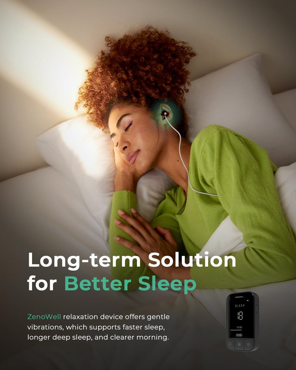 Relaxation Device for Better Sleep, Stress Relief, Calm, Anxiety Relief, Sleep Aid Device for Adults, Portable Zenowell Vita, Boost Energy and Focus, No Apps Required