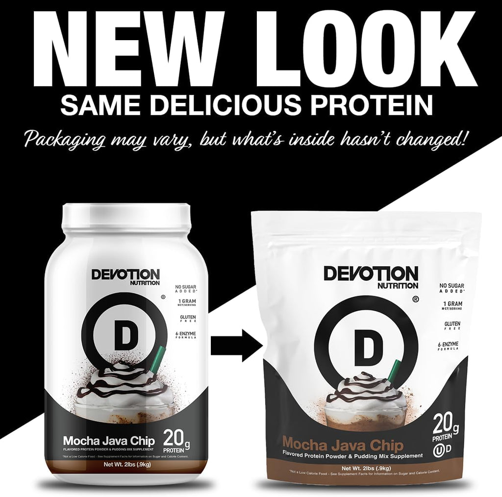 Devotion Nutrition Protein Powder Blend | Gluten Free, Keto Friendly, No Added Sugars | 1g MCT | 20g Whey & Micellar Protein | 2lb Tub (Mocha Java Chip)