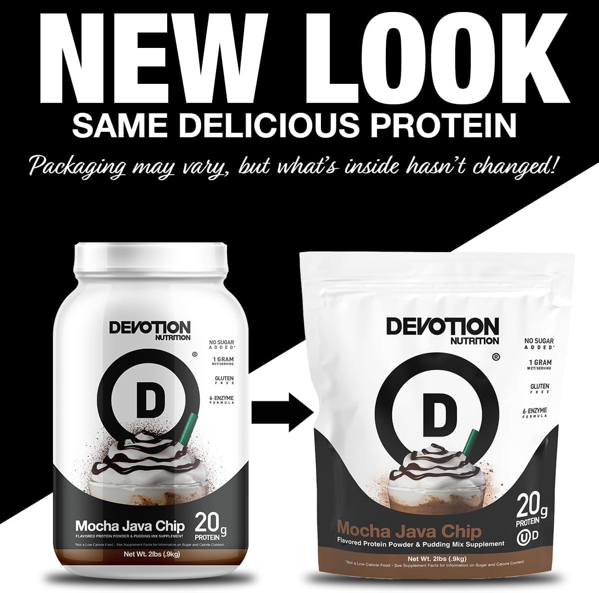 Devotion Nutrition Protein Powder Blend | Gluten Free, Keto Friendly, No Added Sugars | 1g MCT | 20g Whey & Micellar Protein | 2lb Tub (Mocha Java Chip)