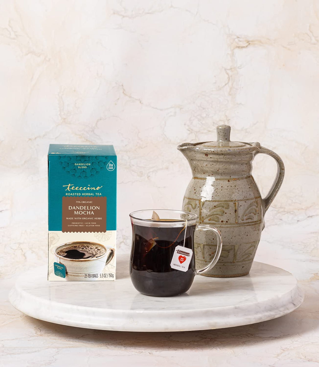 Teeccino Dandelion Mocha Tea - Caffeine-Free, Roasted Herbal Tea with Prebiotics, 3x More Herbs than Regular Tea Bags - Gluten-Free, Acid-Free Coffee Alternative - 25 Tea Bags (Pack of 3)