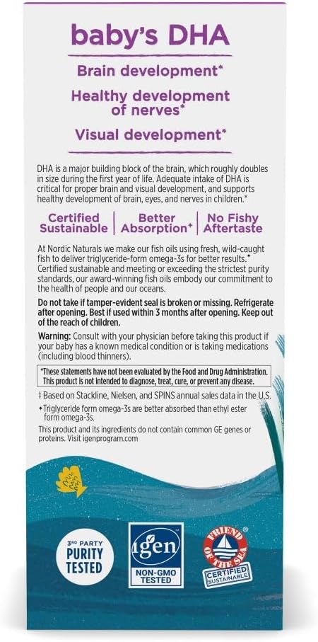 Nordic Naturals Baby’s DHA, Unflavored - 2 oz - 1050 mg Omega-3 + 300 IU Vitamin D3 - Supports Brain, Vision & Nervous System Development in Babies - Non-GMO - Servings May Vary