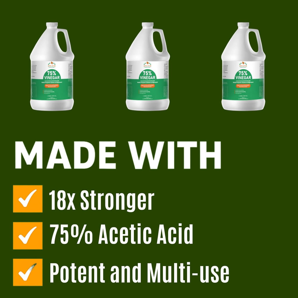 75% Vinegar Concentrated | White Vinegar for Cleaning and Garden | Horticultural, Home, and Outdoor Pure| | 1 Gallon (128 fl oz) | Max Performance 18X Power