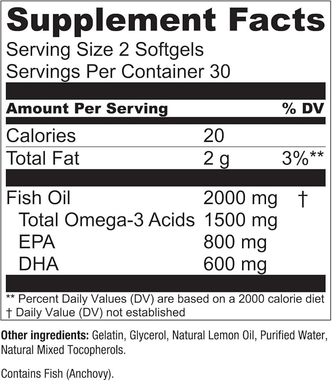 Essential Elements Omega-3 Fish Oil Supplement with EPA & DHA | Fatty Acids for Immune, Heart & Cognitive Support | 60 Softgels (3-Pack)
