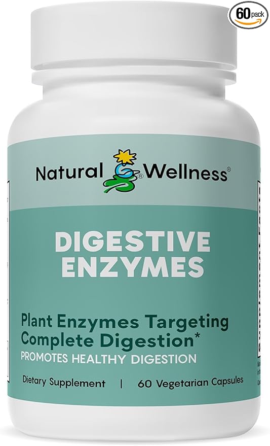 Natural Wellness Digestive Enzymes – Comprehensive Enzyme Blend for Healthy Digestion, Nutrient Absorption & Relief from Gas, Bloating & Indigestion – 60 Vegetarian Capsules