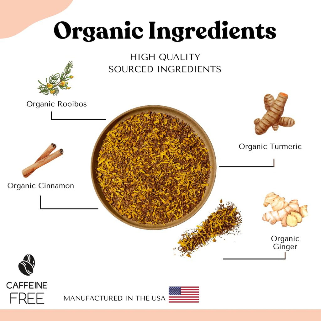 Organic Turmeric Ginger Tea - AIP diet, Whole 30, Paleo friendly, Golden Tonic Herbal Blend - Ayurvedic rooibos herbs, 100% Organic Gluten-Free