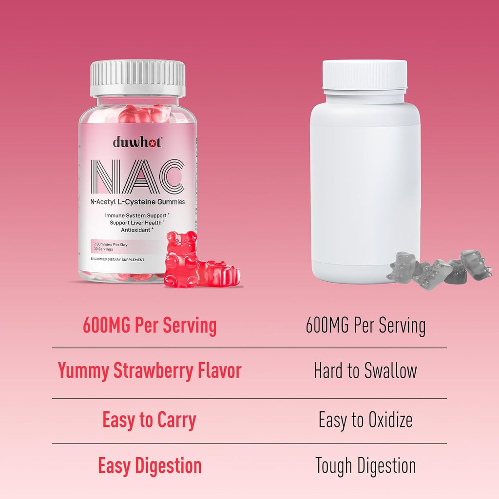 NAC Gummies 600mg, N Acetyl Cysteine Supplement NAC Chewable for Antioxidants & Immune Support, Lung & Liver Health, Natural Strawberry Flavor, 120ct