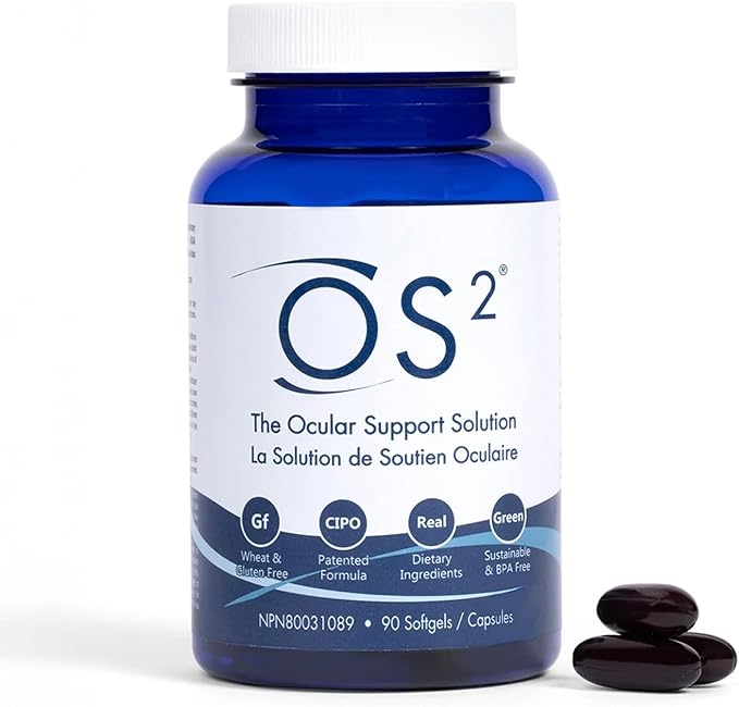 OS2 Ocular Support Solution - Patented Eye Vitamins for Macular Health, Dry Eye and Blue Light - Lutein, Zeaxanthin, Omega 3, Astaxanthin and AREDS2 Supplements, Co-Developed by NASA, 90 ct