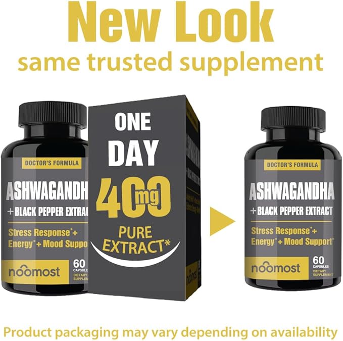 NooMost Ashwagandha Root Extract 15:1 with Black Pepper for Better Absorption - 60 Capsules - Natural Stress, Energy, Focus & Sleep Support - Adaptogen Supplement for Men & Women - Made in USA