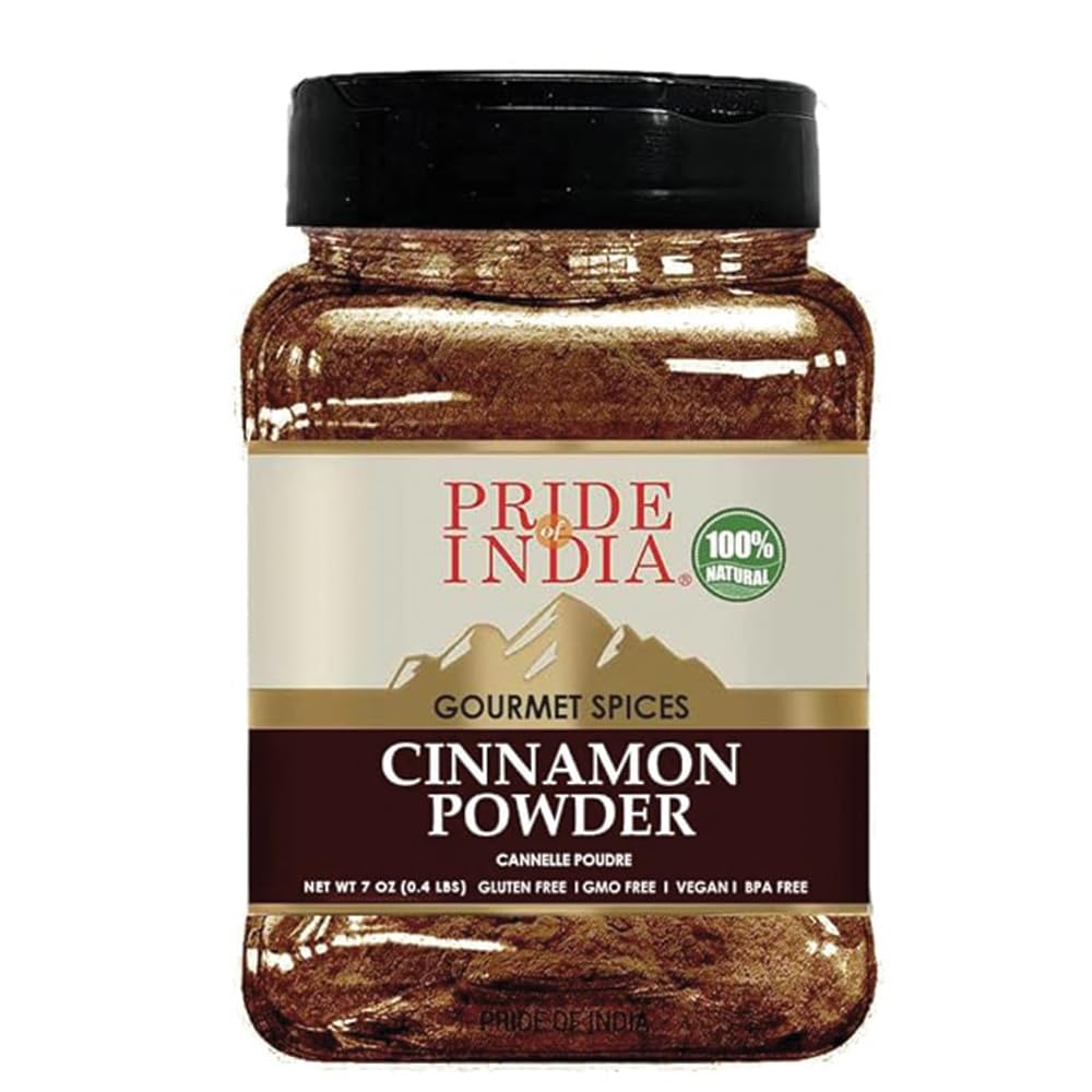 Pride Of India Natural Cinnamon Ground | Pure & Fresh Ground Spice | Gourmet Quality | Perfect for Sweet & Savory Dishes | Easy to Use | Ideal for Restaurant or Home Use | 7 oz. Medium Dual Sifter Bottle