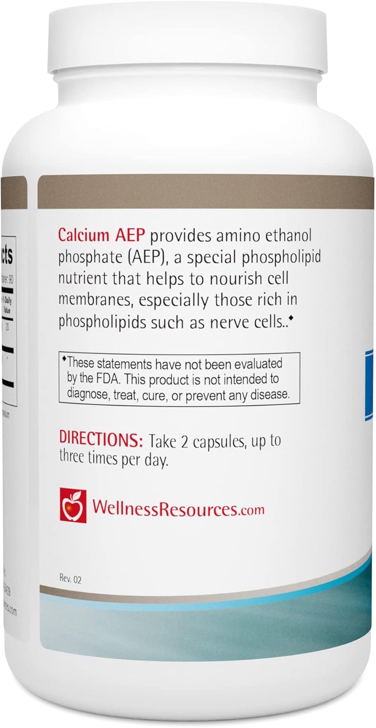 Wellness Resources Calcium AEP - Nerve Support Supplement for Cellular Protection, Longevity, Cell Membrane Health, Myelin Sheath Support - 925mg Ca-2-AEP Per Capsule - 180 Capsules