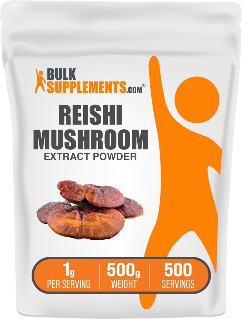 BulkSupplements.com Reishi Mushroom Extract Powder - Reishi Mushroom Powder, Supplement for Overall Well-Being - Gluten Free, 1g per Serving, 500g (1.1 lbs) (Pack of 1)