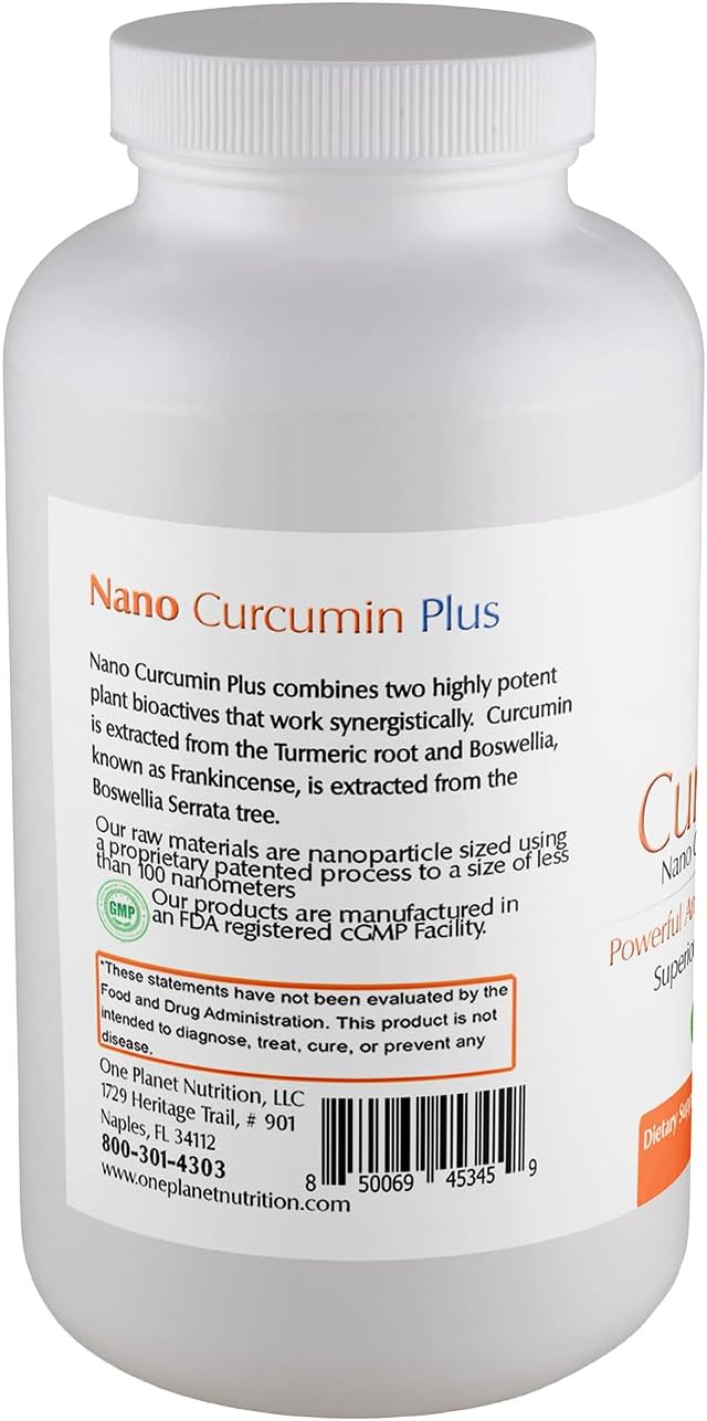 Nano Curcumin Plus Capsules - 500 mg (60 Count) - Nano Particle Size Turmeric & Boswellia for High Absorption - Supports Overall Health - Gluten Free, Non GMO, Vegan