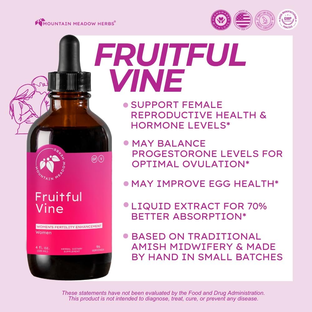 Mountain Meadow Herbs Fruitful Vine - Hormonal and Reproductive Health Support for Women, Dong Quai, Chaste Tree and Herbal Blend for Fertility and Cycle Balance, 4oz