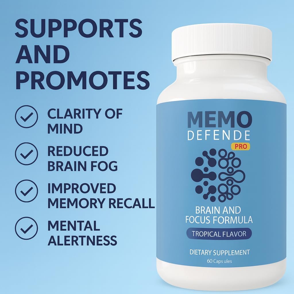 Memo Defende Pro Brain and Focus Formula, Tropical Flavor, 60 Capsules, Dietary Supplement with Vitamins and Minerals (5)
