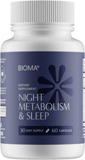 BIOMA Night Metabolism & Sleep - Supports Digestion, Energy Metabolism & Restful Sleep with Melatonin, Vitamin D, Magnesium & More - 60 Capsules (30-Day Supply)
