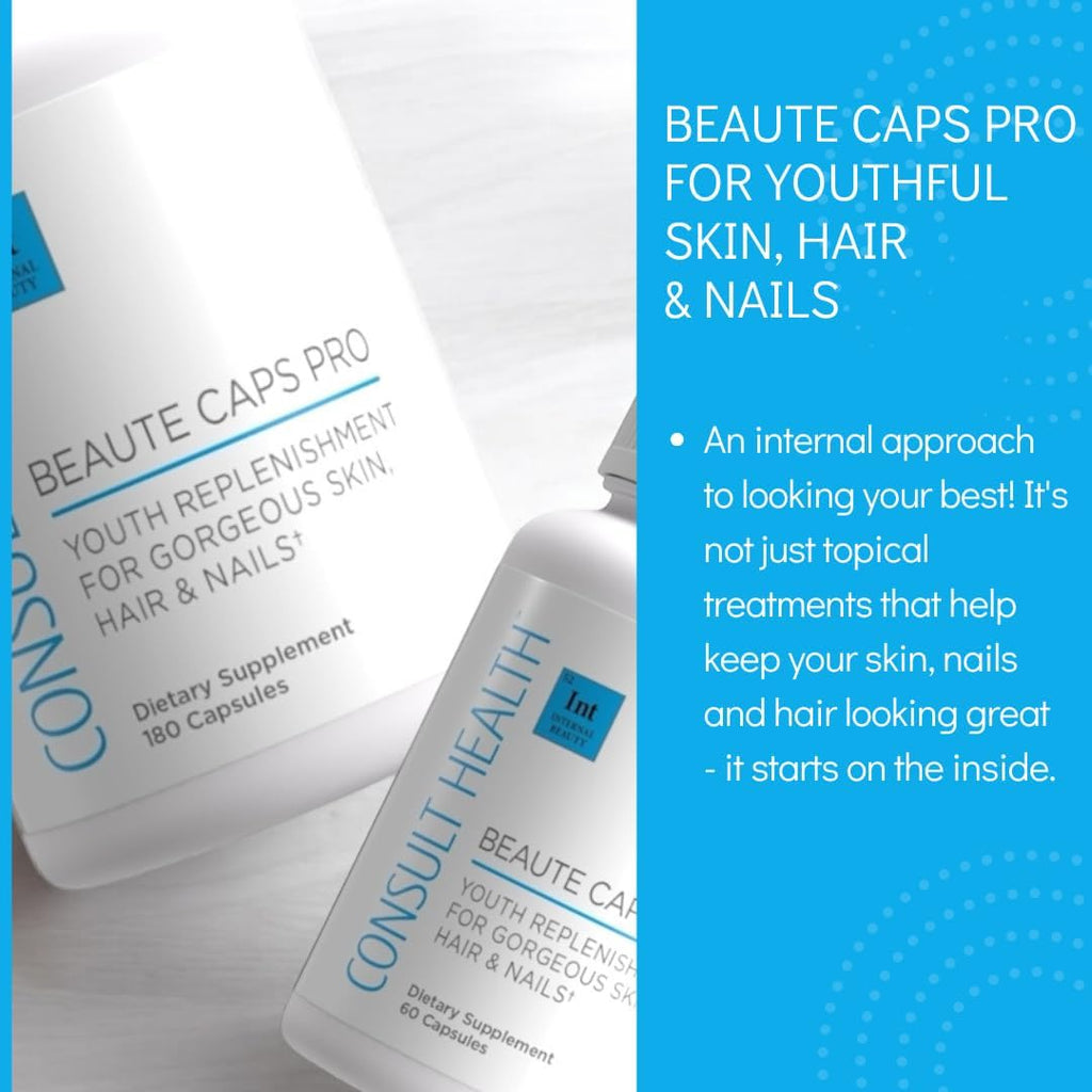 Consult Health Beaute Caps PRO - 10,500mg Biotin, Collagen, MSM, Clinically Tested Supplement Supports Healthy Hair Growth, Skin and Nails, USA Made - 180 Capsules