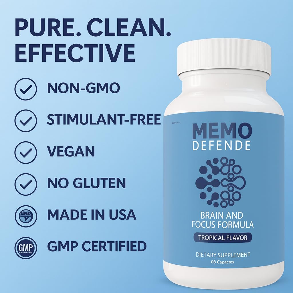 Memo Defende Pro Brain and Focus Formula, Tropical Flavor, 60 Capsules, Dietary Supplement with Vitamins and Minerals (2)