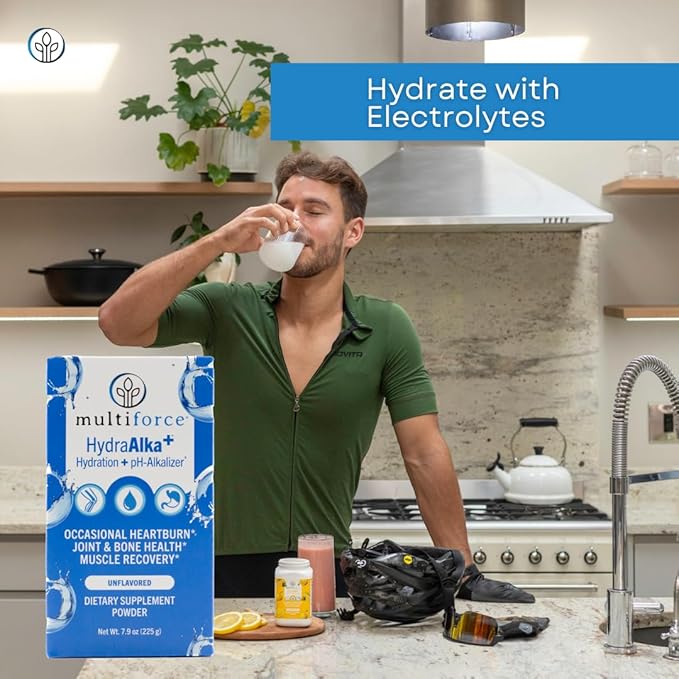 HydraAlka+ Premium Alkalizing Supplement | Beats Acid & Non-Chronic Heartburn | Hydrates with Electrolytes | Supports pH Balance, Muscle Recovery & Bone Health | 30 Servings, 3 Flavors