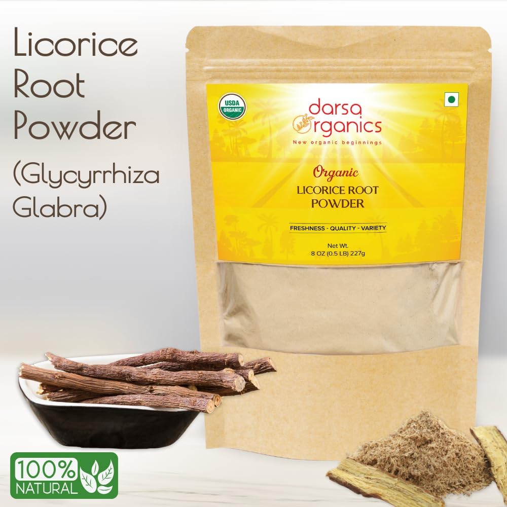 Licorice Root Powder, 8 oz - USDA Organic Natural Sweetener & Digestive Aid, Gluten Free Mulethi, Glycyrrhiza Glabra, Herbal Supplement, Tea, Skin Care, Non-GMO, Vegan, Kosher