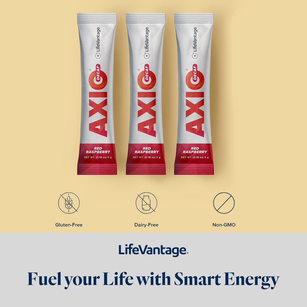 LifeVantage AXIO Regular Energy Drink Powder, Nootropic Supplement, Focus & Mood Support, with L-theanine, Green Tea, B Vitamins, DMAE, Quercetin & Pine Bark, Red Raspberry, 30 Packets