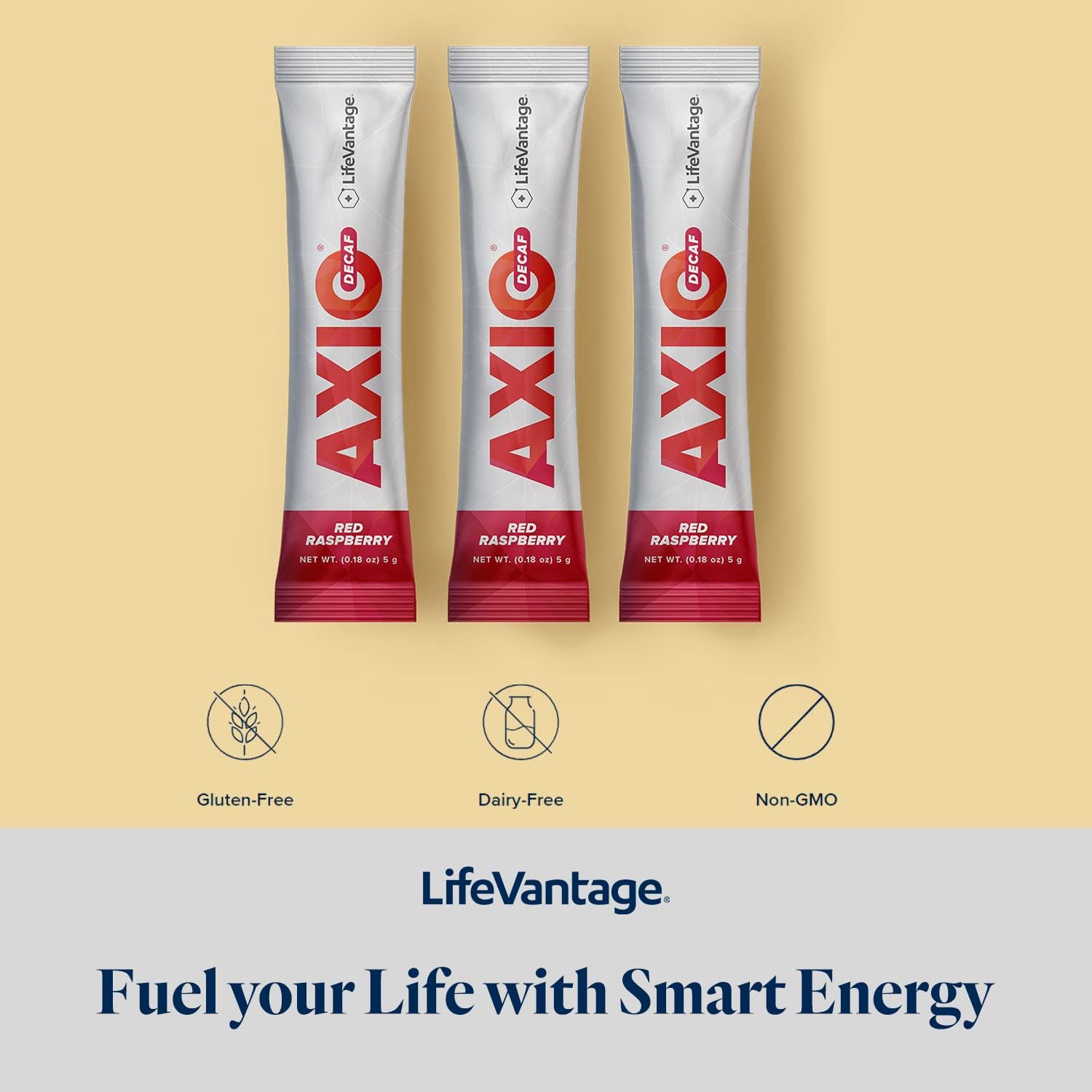 LifeVantage AXIO Regular Energy Drink Powder, Nootropic Supplement, Focus & Mood Support, with L-theanine, Green Tea, B Vitamins, DMAE, Quercetin & Pine Bark, Red Raspberry, 30 Packets