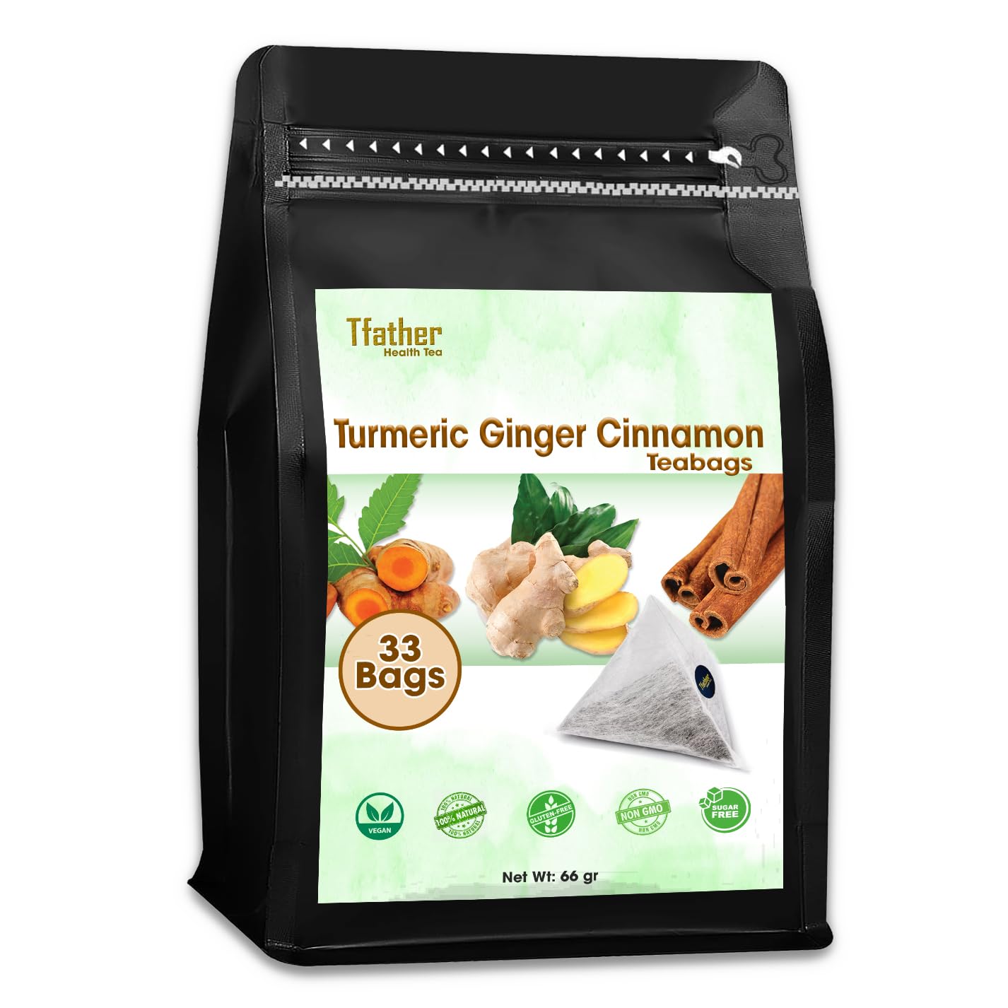 Turmeric Ginger Cinnamon Tea Bags Pyramid with String - Warm Body for Cold Relief, Protect Teeth Oral, inflammatory & Digestive Support - Natural Ingredients, No Additives, No Sugar