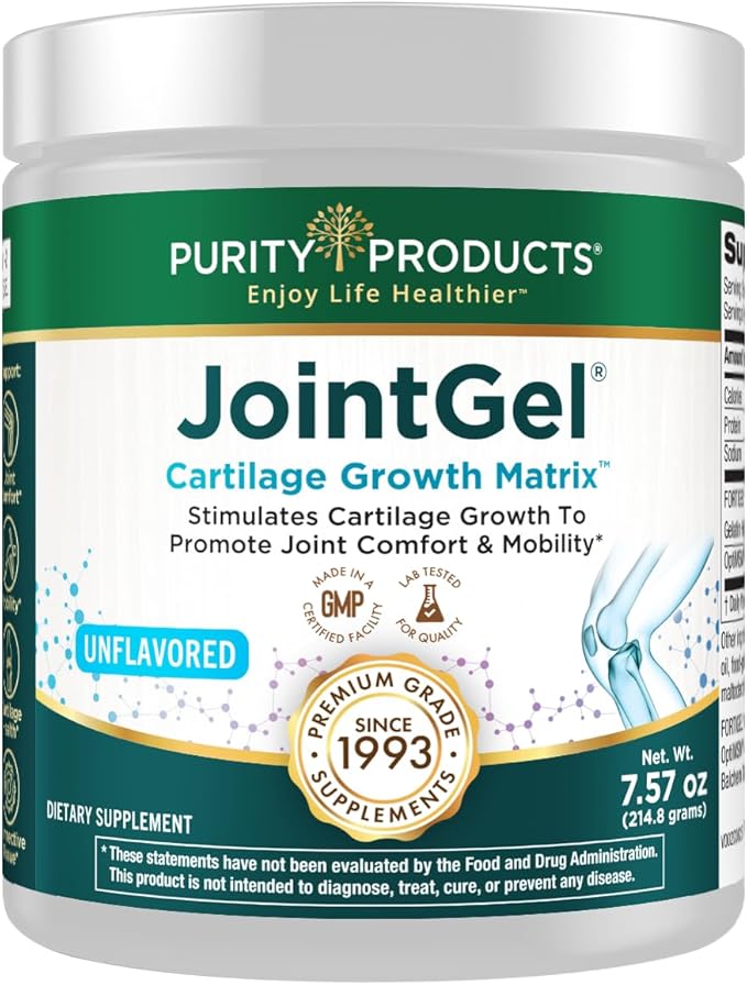 Purity Products JointGel Formula Collagen Peptides + MSM - Supports Joint Flexibility + Fortify Joint Cartilage - Unflavored Powder - 30 Day Supply