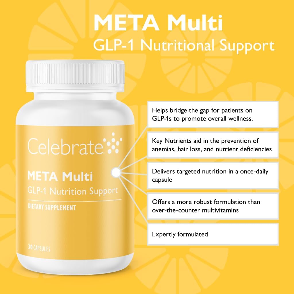 Celebrate Vitamins META Multi GLP-1 Multivitamin for Weight Support –3 Pack (90 Capsules) –Daily GLP-1 Supplement w Iron, Vitamin D, B12, Magnesium –Hair, Energy, Fatigue Nutrient Deficiency Support
