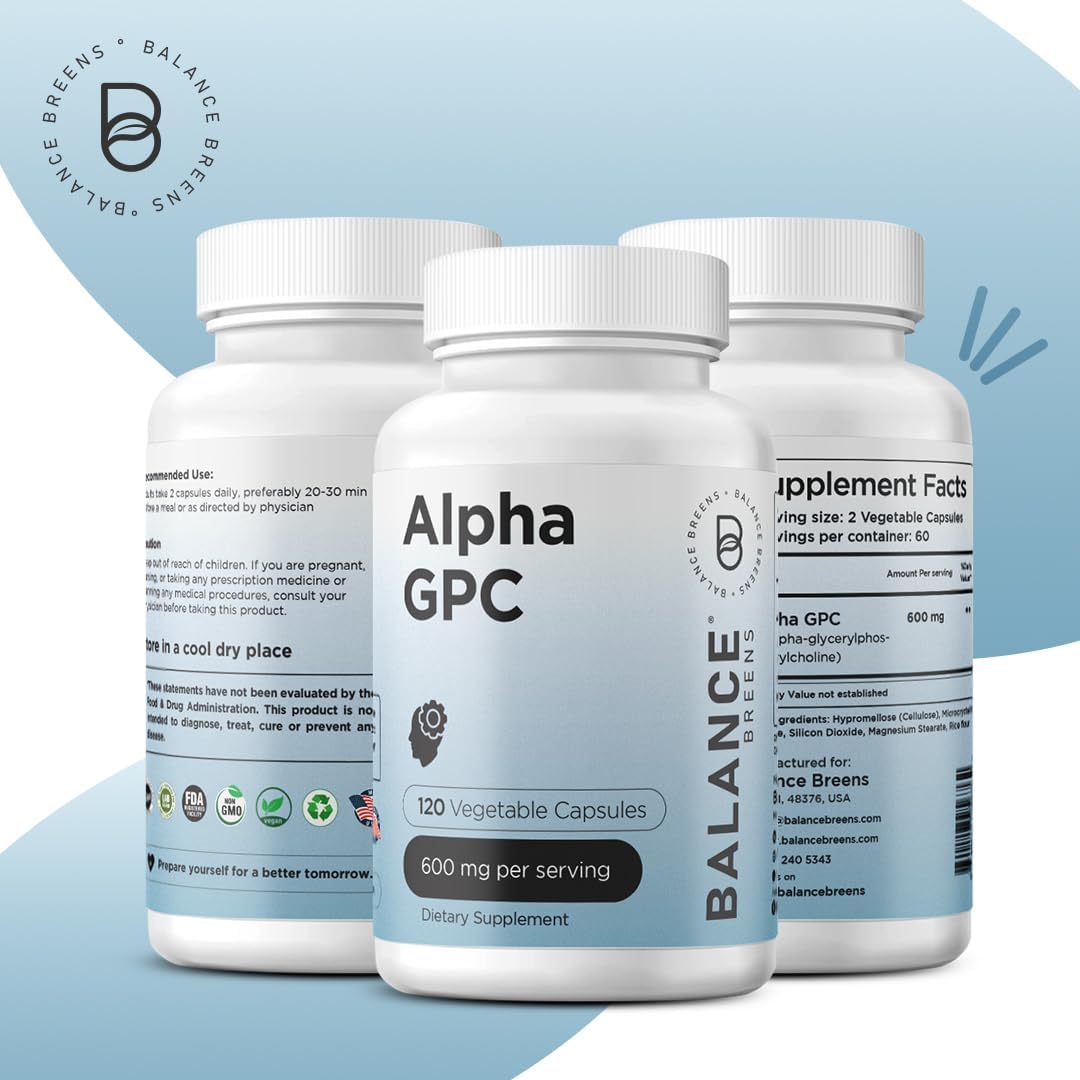 Alpha GPC Choline Supplement 600mg, 120 Veg Capsules - Advanced Memory Formula, Nootropic Brain Support (Pack of 6)