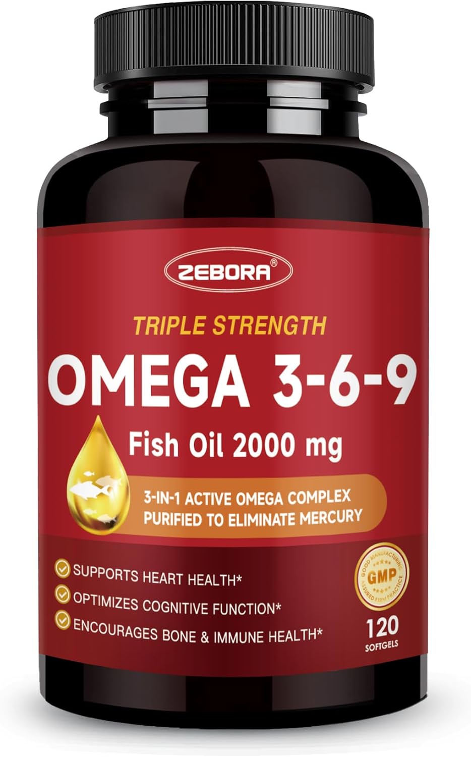 Triple Omega 3-6-9 Fish Oil 2000mg - High Potency with Vitamin D3 & Astaxanthin, Support for Heart, Brain and Immune Health - Includes Flaxseed & Borage, 60 Servings