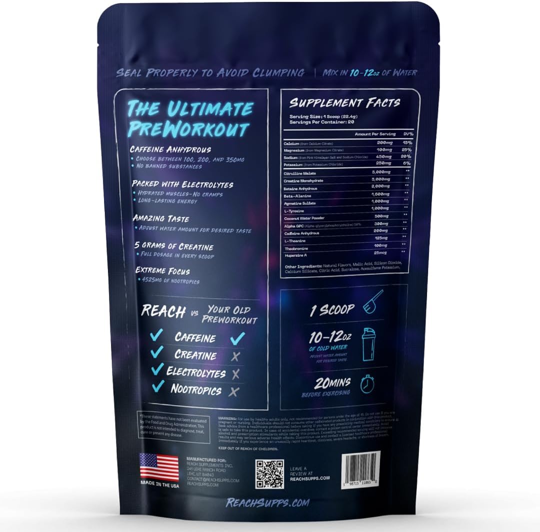 Pre Workout Supplement - Fitness Supplements, Workout Supplements - Energy Supplement for Men and Women - 200 mg Caffeine - Blue Rage
