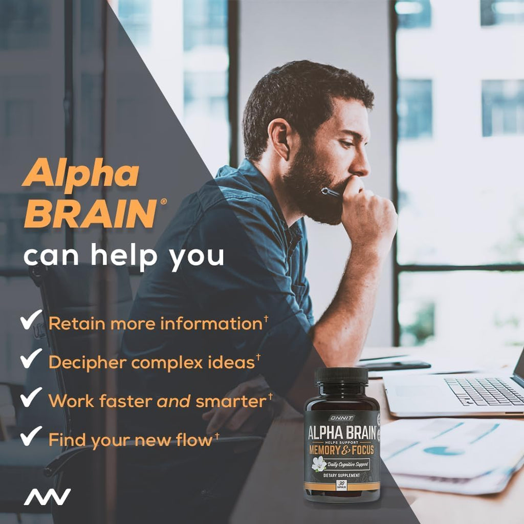 ONNIT Alpha Brain Premium Nootropic Brain Supplement for Men & Women - Caffeine-Free Focus Capsules for Concentration, Mental Clarity & Memory Support - Cat's Claw, Bacopa, Oat Straw (30ct 2-Pack)