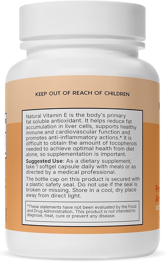 Natural Wellness Vitamin E 400 IU – Mixed Tocopherols Softgels for Antioxidant Support, Heart & Immune Health – Non-GMO Vitamin E Capsules for Skin & Wellness – 100 Count