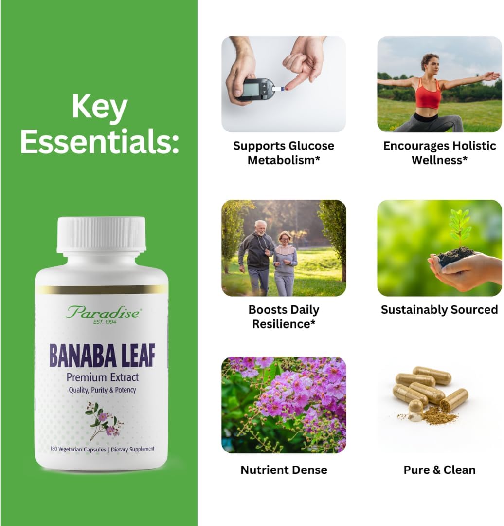 Paradise Herbs, Banaba Leaf, 12:1 Concentrated Extract, 250 mg, Vegan, Gluten-Free, Non-GMO, 180 Capsules