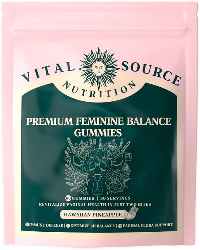 Vital Source Nutrition - Premium Feminine Balance Gummies - for Women’s Health & Wellness - Immune Support - Vegan, Gluten-Free - Hawaiian Pineapple - 60 Gummies - 30 Servings