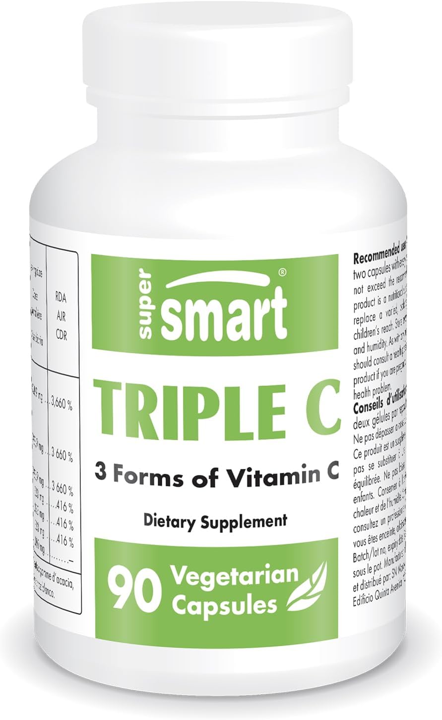 Supersmart - Triple C (High Strength) - 3-in-1 Complex - Vitamin C Supplement - Enhanced with Flavonoids | Non-GMO & Gluten Free - 90 Vegetarian Capsules