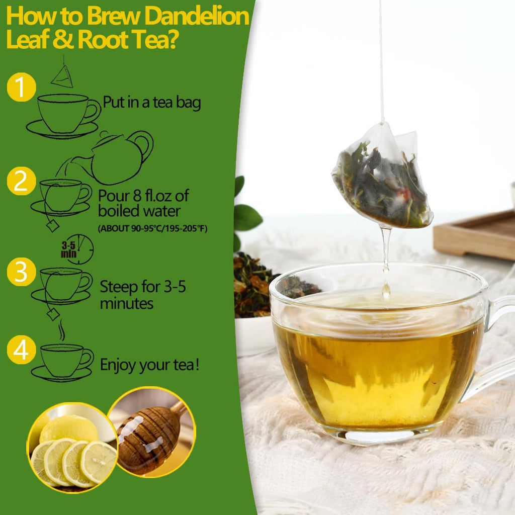 Premium Dandelion Leaf & Root Tea,50 Tea Bags /3.53Oz, for Liver & Kidney Health, Roasted Detox Herbal Tea. Support Digestion & Boost Immune System, Caffeine Free.